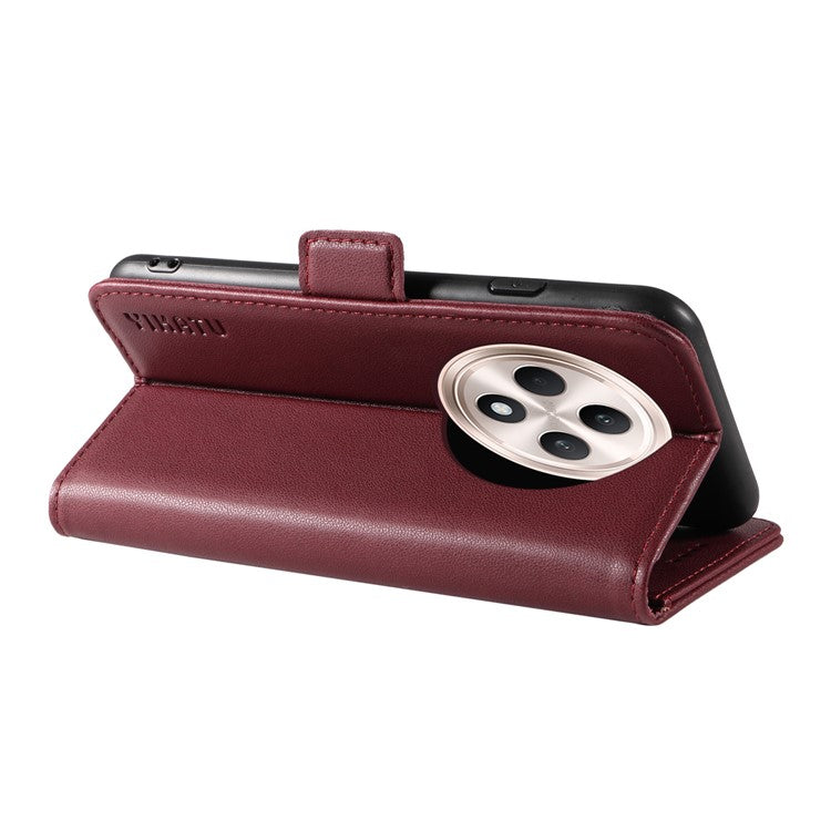 YIKATU YK-003 For Oppo Reno12 F 4G Case Wallet Leather Phone Cover Sided-Magnetic Clasp - Wine Red
