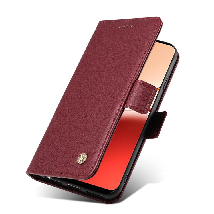 YIKATU YK-003 For Oppo Reno12 F 4G Case Wallet Leather Phone Cover Sided-Magnetic Clasp - Wine Red