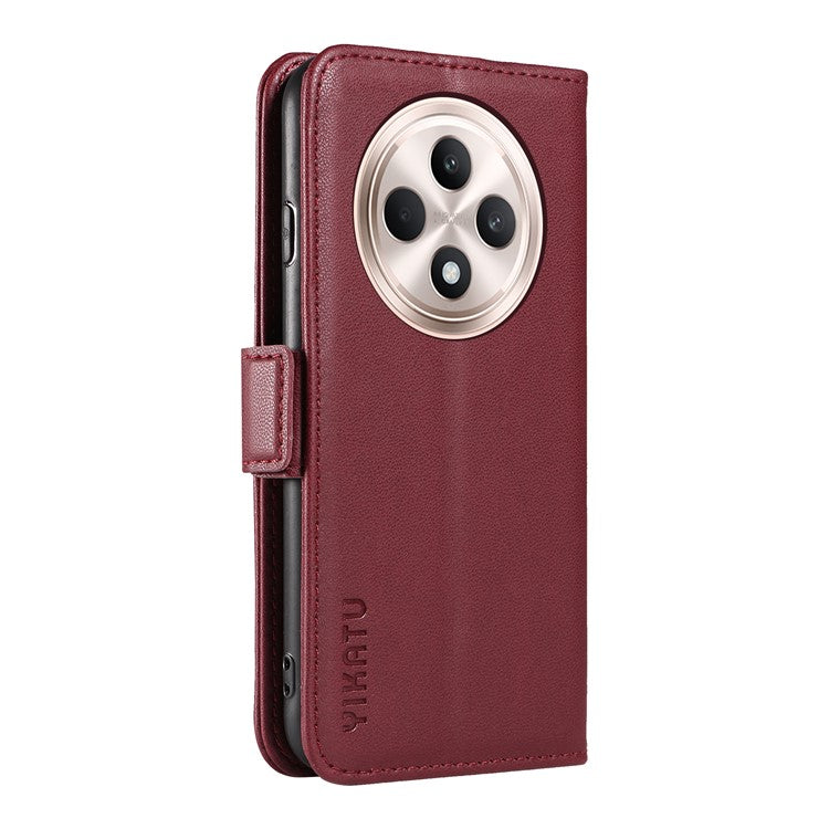YIKATU YK-003 For Oppo Reno12 F 4G Case Wallet Leather Phone Cover Sided-Magnetic Clasp - Wine Red