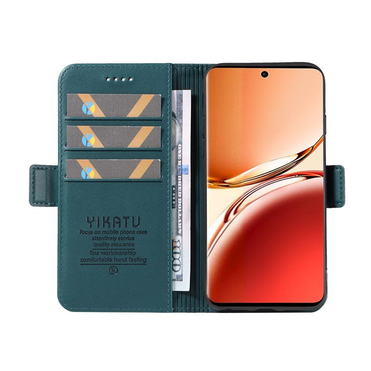 YIKATU YK-003 For Oppo Reno12 F 4G Case Wallet Leather Phone Cover Sided-Magnetic Clasp - Green