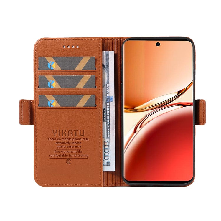 YIKATU YK-003 For Oppo Reno12 F 4G Case Wallet Leather Phone Cover Sided-Magnetic Clasp - Brown