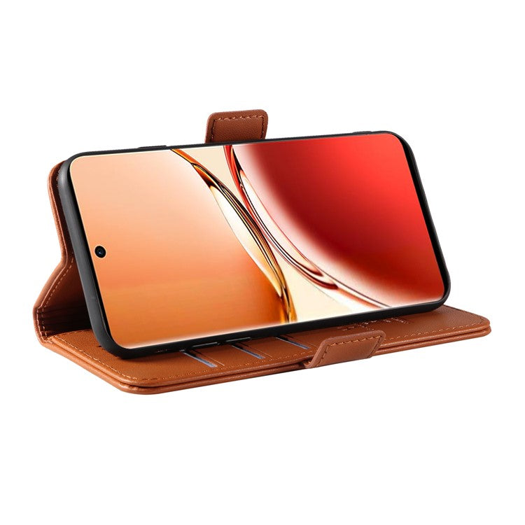 YIKATU YK-003 For Oppo Reno12 F 4G Case Wallet Leather Phone Cover Sided-Magnetic Clasp - Brown