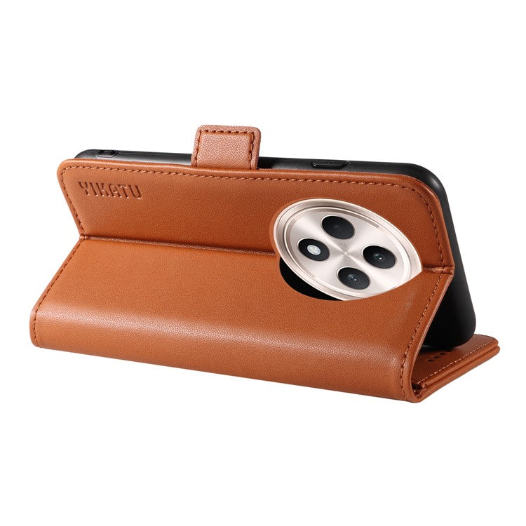 YIKATU YK-003 For Oppo Reno12 F 4G Case Wallet Leather Phone Cover Sided-Magnetic Clasp - Brown