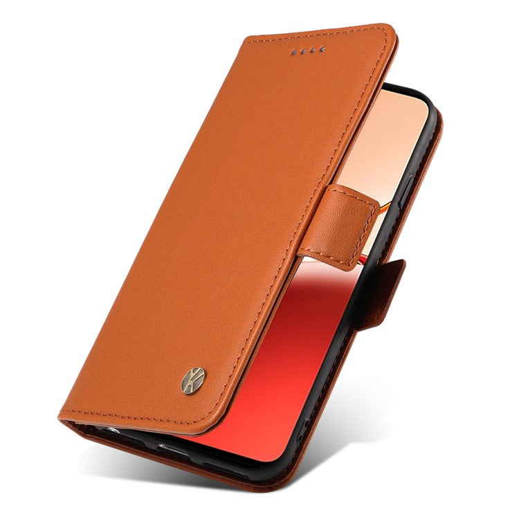 YIKATU YK-003 For Oppo Reno12 F 4G Case Wallet Leather Phone Cover Sided-Magnetic Clasp - Brown