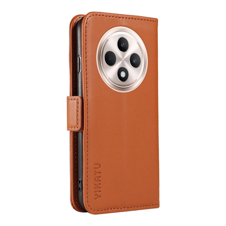 YIKATU YK-003 For Oppo Reno12 F 4G Case Wallet Leather Phone Cover Sided-Magnetic Clasp - Brown