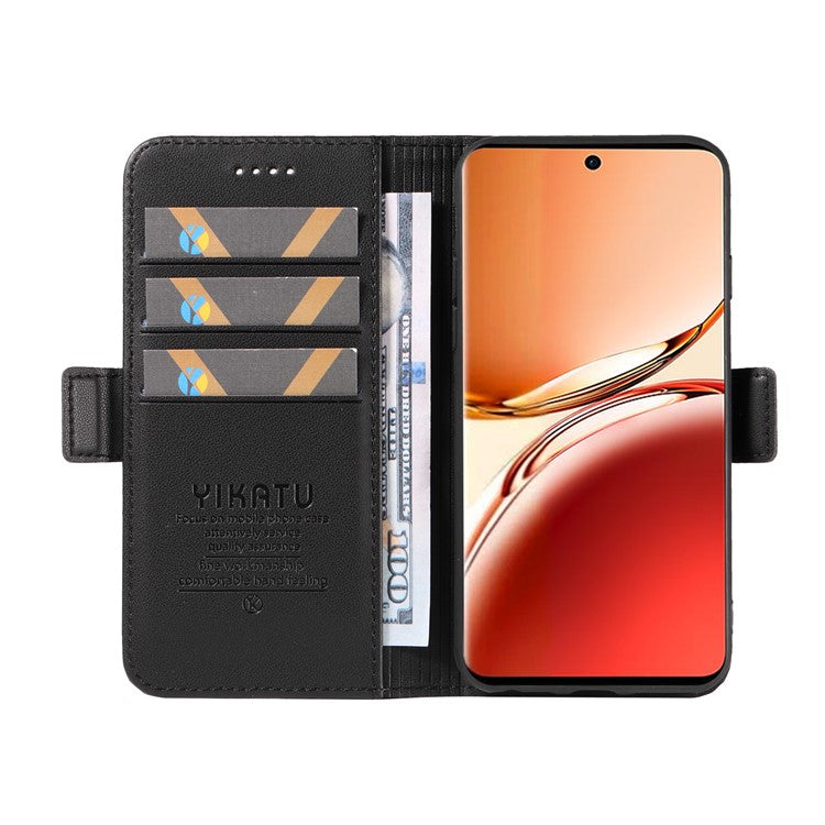 YIKATU YK-003 For Oppo Reno12 F 4G Case Wallet Leather Phone Cover Sided-Magnetic Clasp - Black