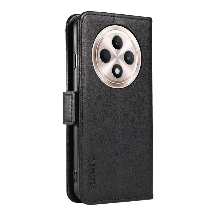 YIKATU YK-003 For Oppo Reno12 F 4G Case Wallet Leather Phone Cover Sided-Magnetic Clasp - Black