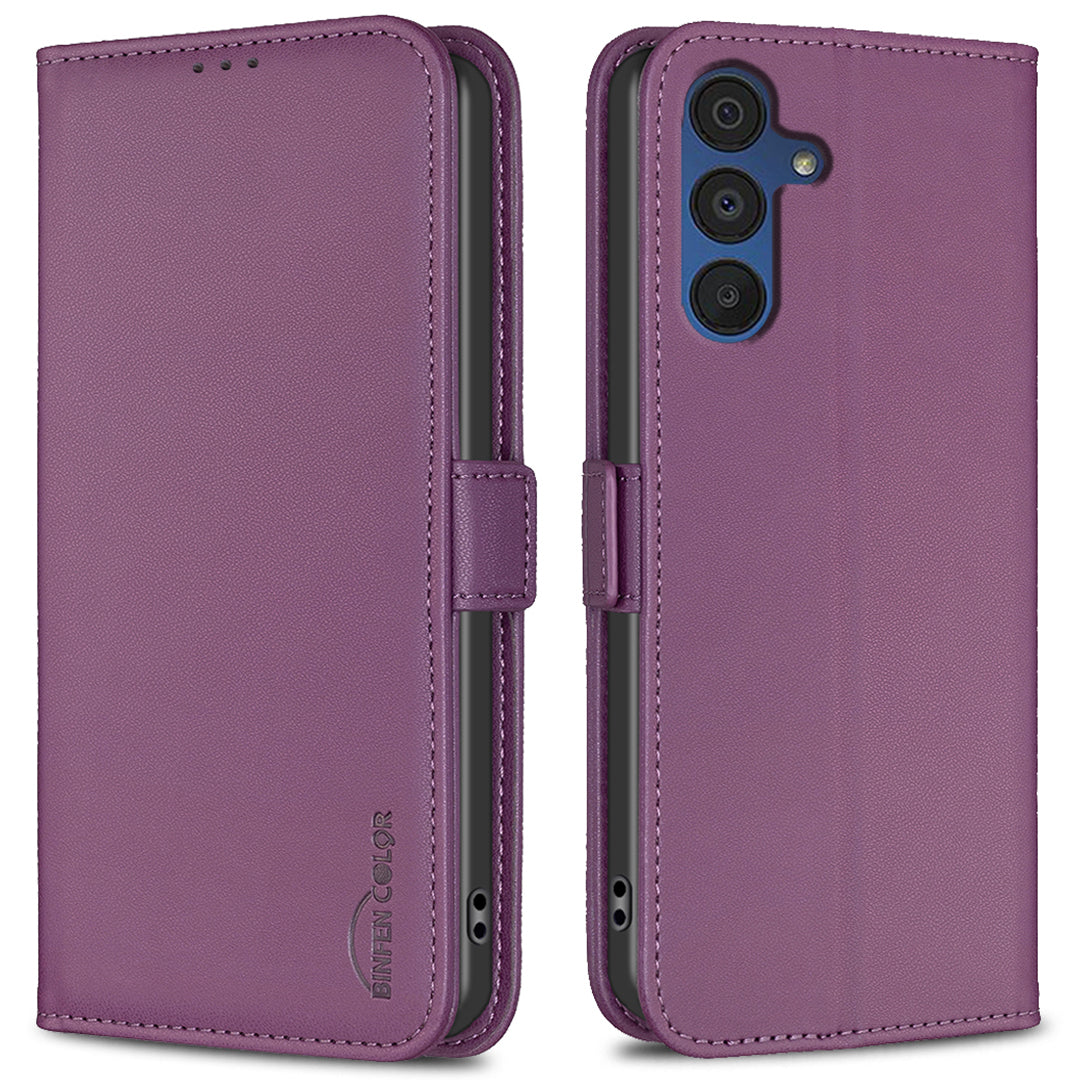 BINFEN COLOR BF31 For Samsung Galaxy A16 5G / A16 4G Wallet Case PU Leather Phone Cover - Dark Purple