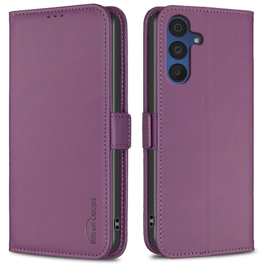 BINFEN COLOR BF31 For Samsung Galaxy A16 5G / A16 4G Wallet Case PU Leather Phone Cover - Dark Purple
