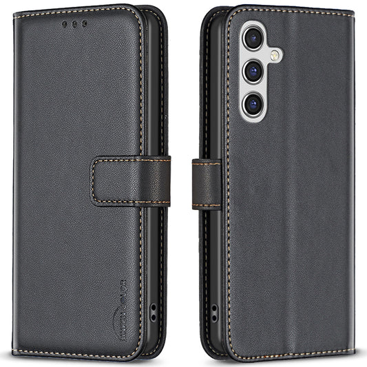 BINFEN COLOR BF17 For Samsung Galaxy A16 5G / A16 4G Leather Case 3 Card Slots Wallet Phone Cover - Black
