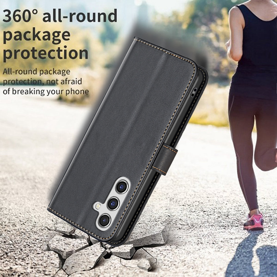 BINFEN COLOR BF17 For Samsung Galaxy A16 5G / A16 4G Leather Case 3 Card Slots Wallet Phone Cover - Black