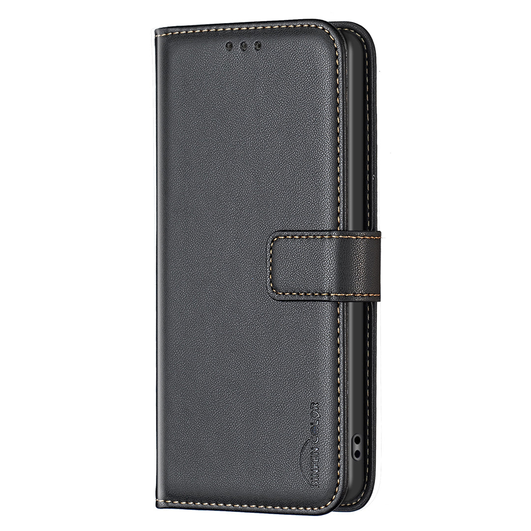 BINFEN COLOR BF17 For Samsung Galaxy A16 5G / A16 4G Leather Case 3 Card Slots Wallet Phone Cover - Black