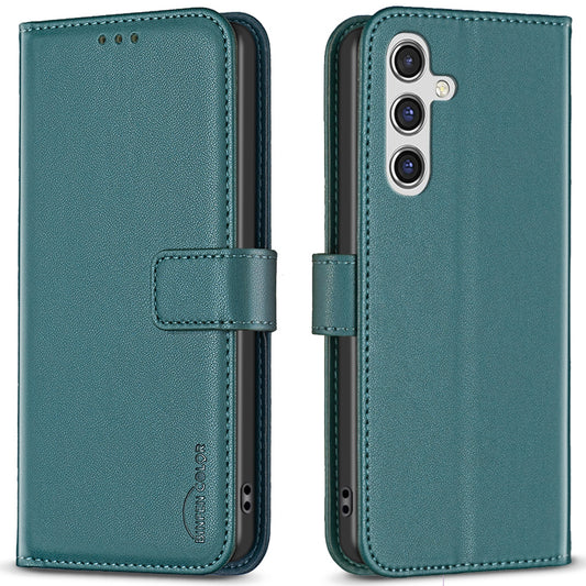 BINFEN COLOR BF17 For Samsung Galaxy A16 5G / A16 4G Leather Case 3 Card Slots Wallet Phone Cover - Green
