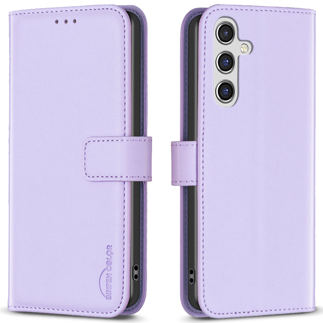 BINFEN COLOR BF17 For Samsung Galaxy A16 5G / A16 4G Leather Case 3 Card Slots Wallet Phone Cover - Purple