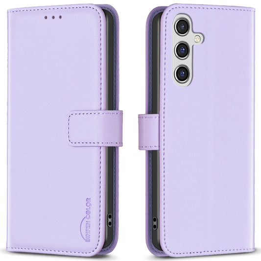 BINFEN COLOR BF17 For Samsung Galaxy A16 5G / A16 4G Leather Case 3 Card Slots Wallet Phone Cover - Purple