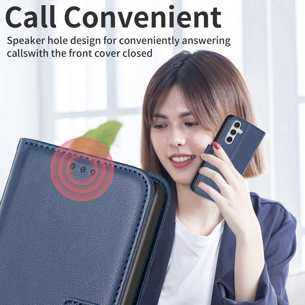 BINFEN COLOR BF17 For Samsung Galaxy A16 5G / A16 4G Leather Case 3 Card Slots Wallet Phone Cover - Blue