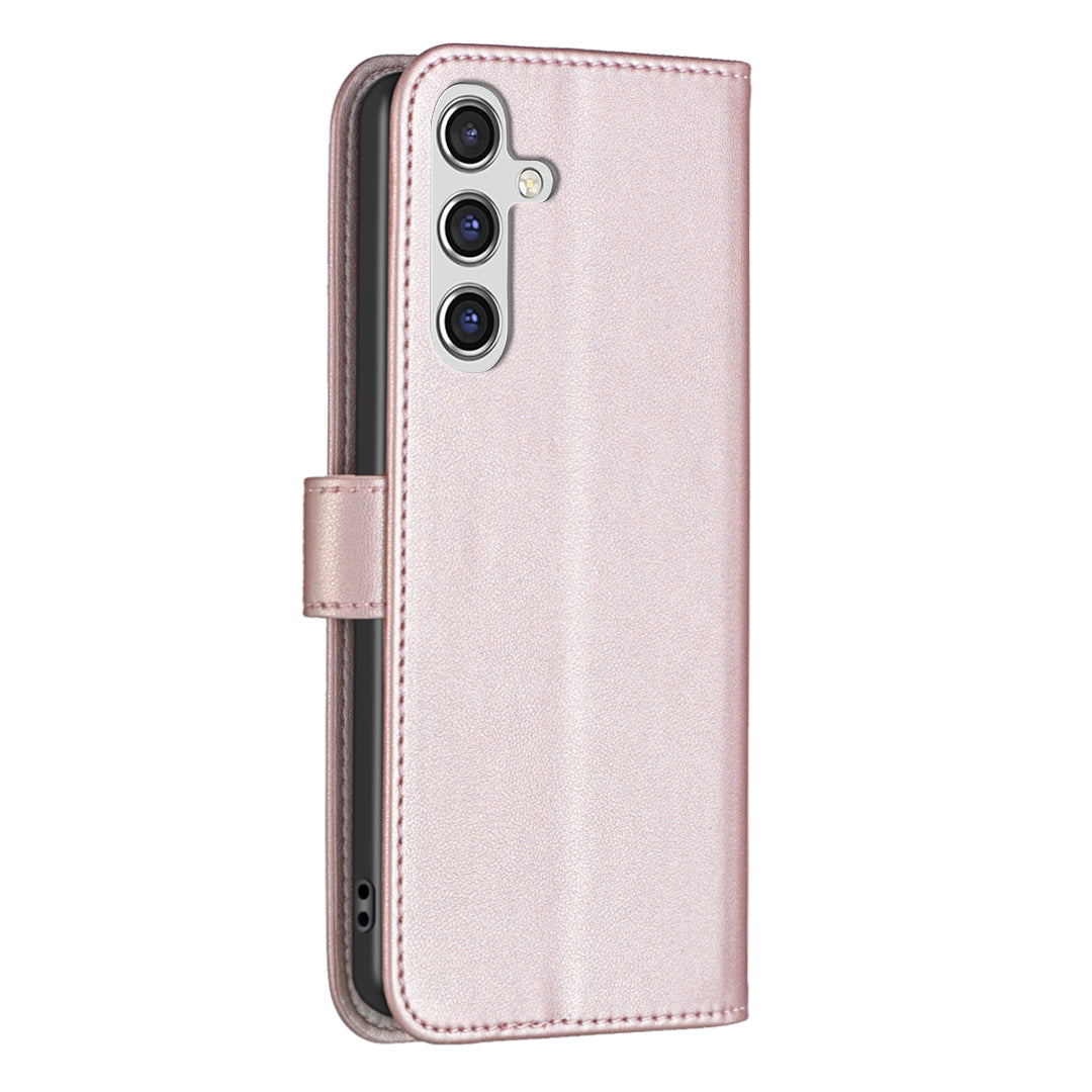 BINFEN COLOR BF17 For Samsung Galaxy A16 5G / A16 4G Leather Case 3 Card Slots Wallet Phone Cover - Rose Gold