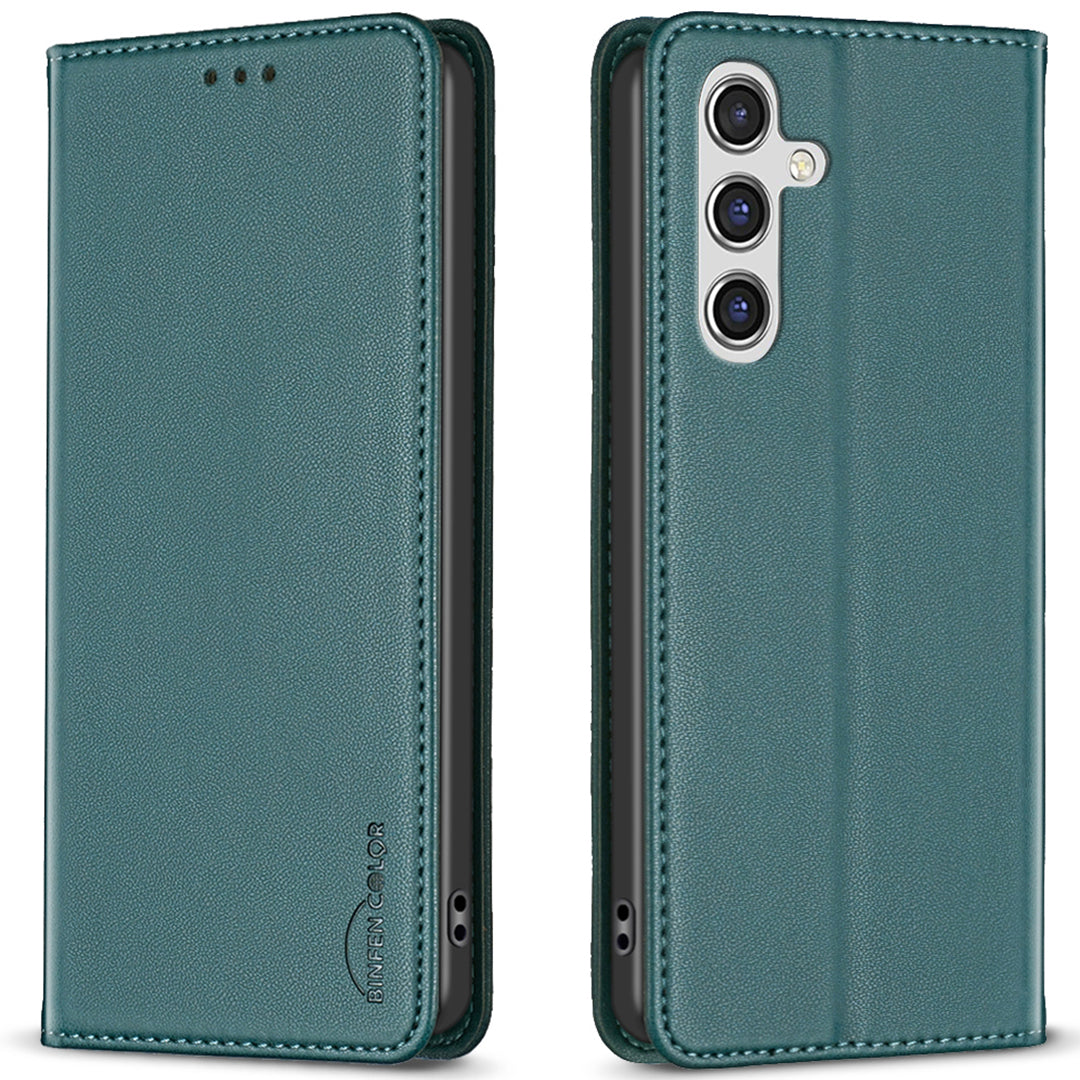 BINFEN COLOR BF18 For Samsung Galaxy A16 5G / A16 4G Case Leather Phone Cover with 3 Card Slots - Green