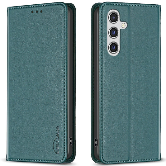 BINFEN COLOR BF18 For Samsung Galaxy A16 5G / A16 4G Case Leather Phone Cover with 3 Card Slots - Green