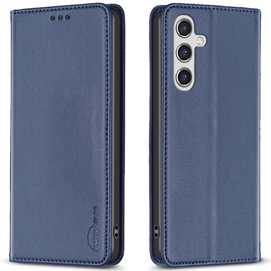 BINFEN COLOR BF18 For Samsung Galaxy A16 5G / A16 4G Case Leather Phone Cover with 3 Card Slots - Blue