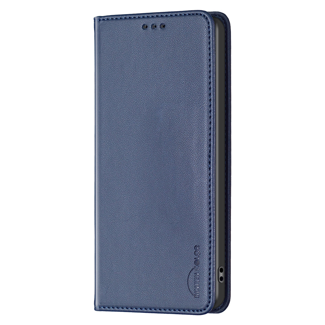 BINFEN COLOR BF18 For Samsung Galaxy A16 5G / A16 4G Case Leather Phone Cover with 3 Card Slots - Blue