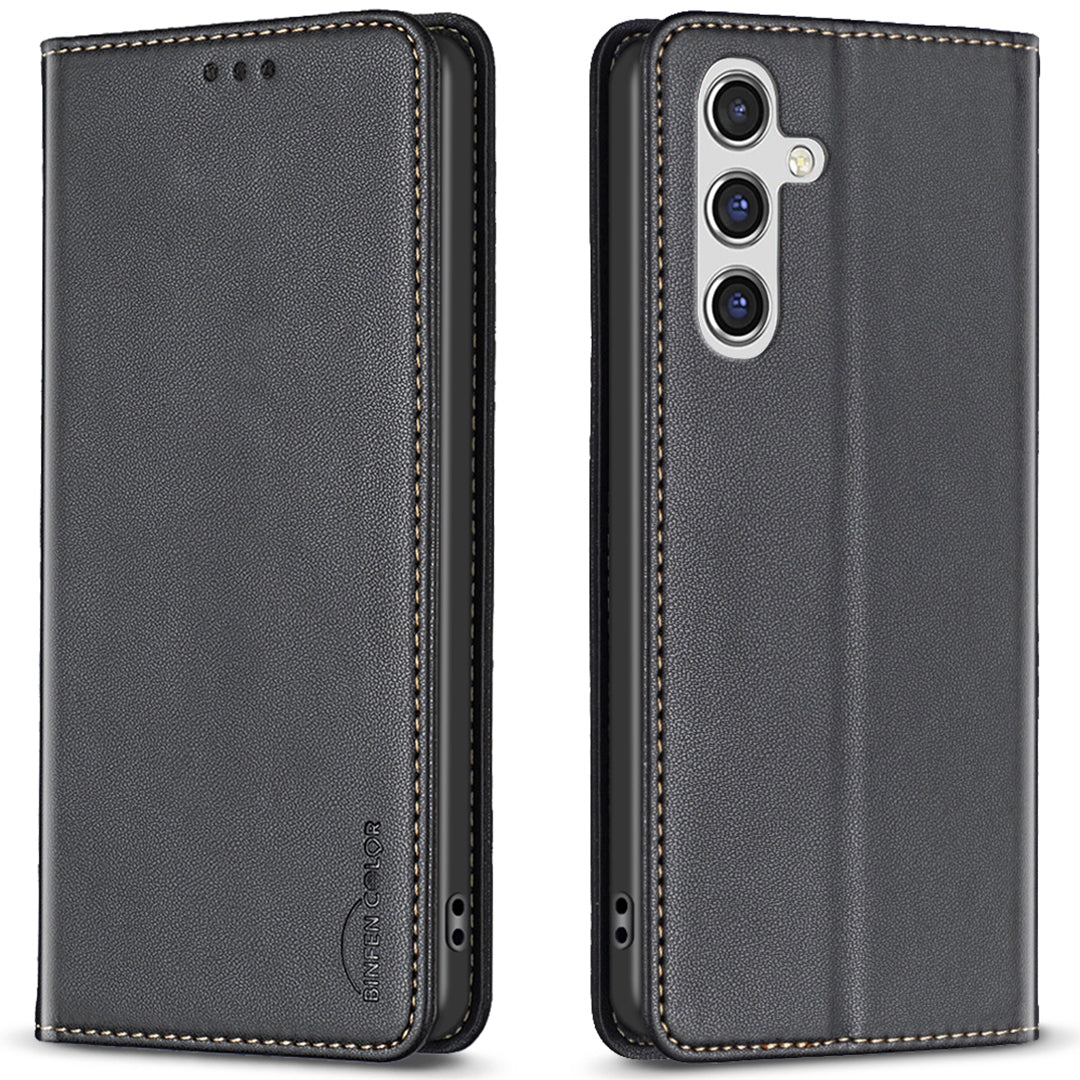 BINFEN COLOR BF18 For Samsung Galaxy A16 5G / A16 4G Case Leather Phone Cover with 3 Card Slots - Black