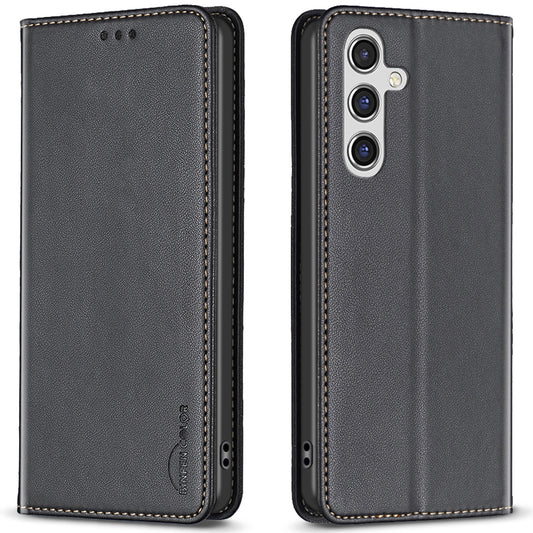 BINFEN COLOR BF18 For Samsung Galaxy A16 5G / A16 4G Case Leather Phone Cover with 3 Card Slots - Black