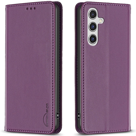 BINFEN COLOR BF18 For Samsung Galaxy A16 5G / A16 4G Case Leather Phone Cover with 3 Card Slots - Dark Purple