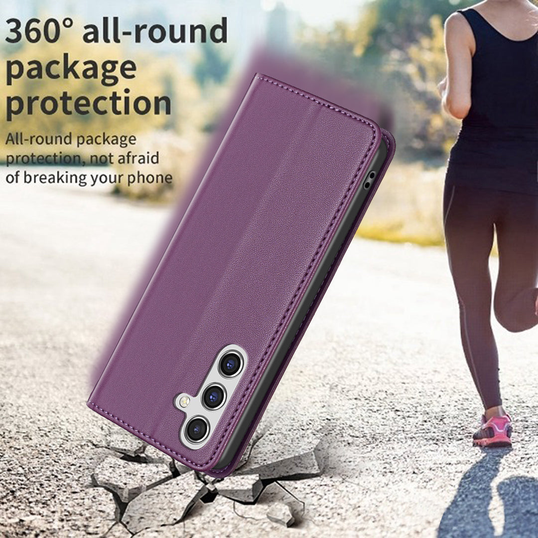 BINFEN COLOR BF18 For Samsung Galaxy A16 5G / A16 4G Case Leather Phone Cover with 3 Card Slots - Dark Purple