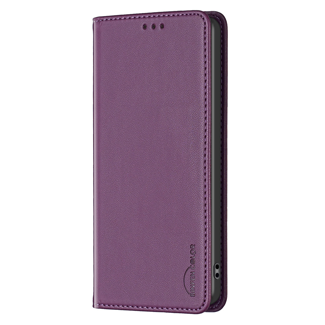 BINFEN COLOR BF18 For Samsung Galaxy A16 5G / A16 4G Case Leather Phone Cover with 3 Card Slots - Dark Purple