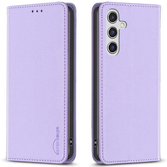 BINFEN COLOR BF18 For Samsung Galaxy A16 5G / A16 4G Case Leather Phone Cover with 3 Card Slots - Purple