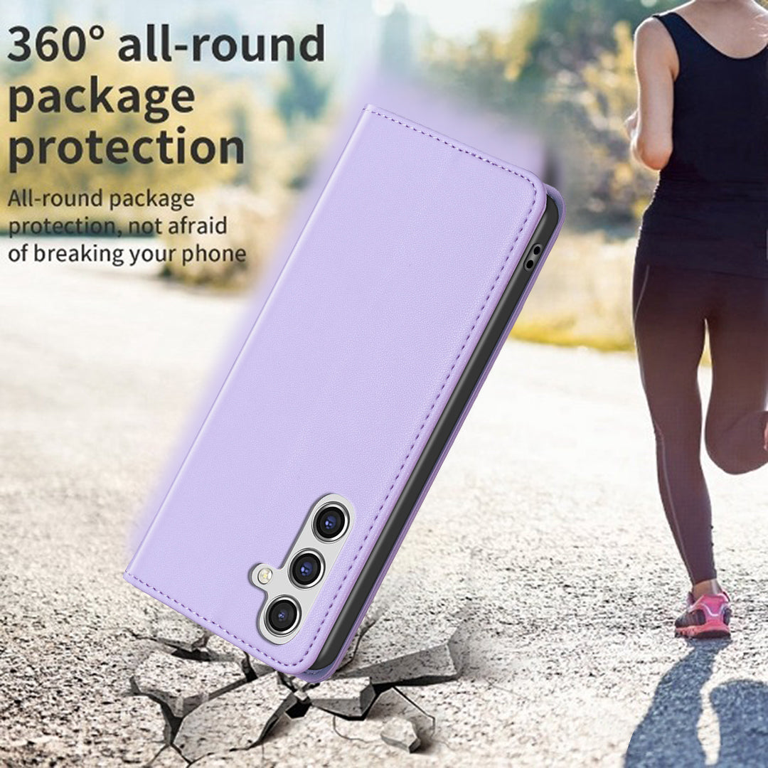 BINFEN COLOR BF18 For Samsung Galaxy A16 5G / A16 4G Case Leather Phone Cover with 3 Card Slots - Purple