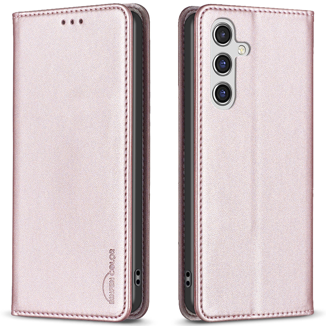 BINFEN COLOR BF18 For Samsung Galaxy A16 5G / A16 4G Case Leather Phone Cover with 3 Card Slots - Rose Gold