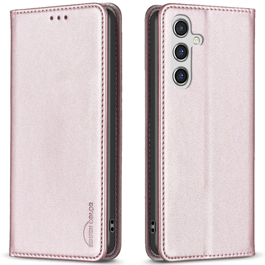 BINFEN COLOR BF18 For Samsung Galaxy A16 5G / A16 4G Case Leather Phone Cover with 3 Card Slots - Rose Gold