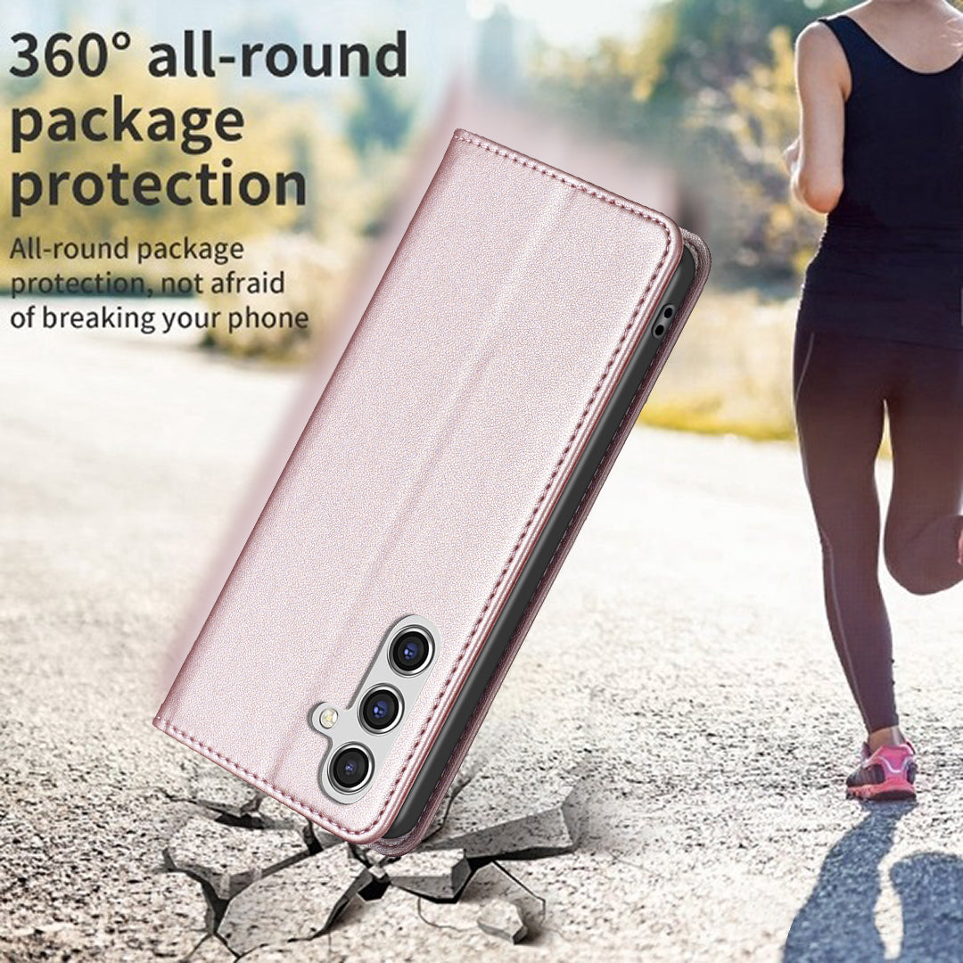 BINFEN COLOR BF18 For Samsung Galaxy A16 5G / A16 4G Case Leather Phone Cover with 3 Card Slots - Rose Gold
