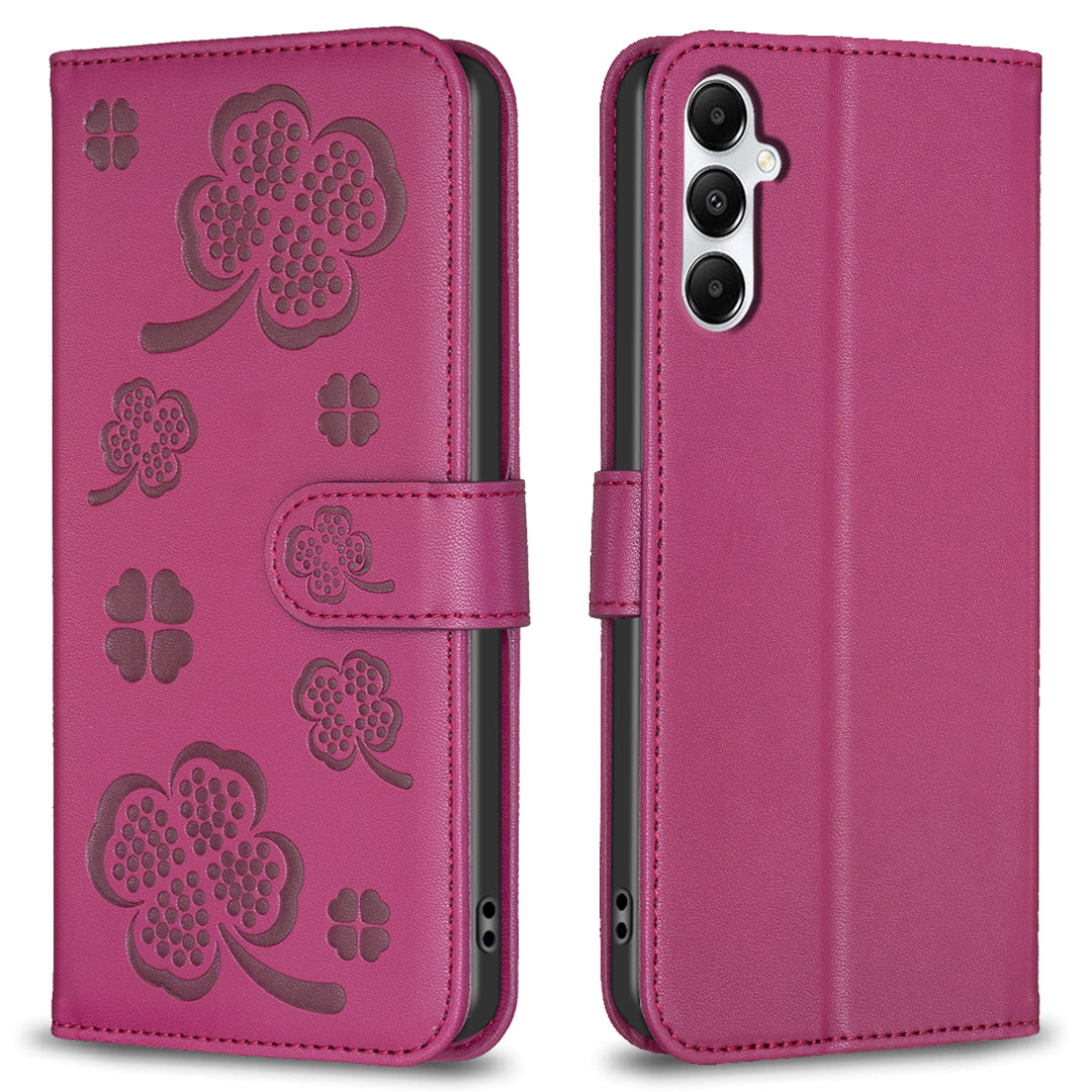 For Samsung Galaxy A16 5G / A16 4G Case Clover Pattern Wallet Stand View Leather Phone Cover - Rose