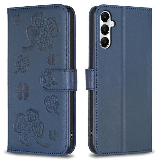 For Samsung Galaxy A16 5G / A16 4G Case Clover Pattern Wallet Stand View Leather Phone Cover - Blue