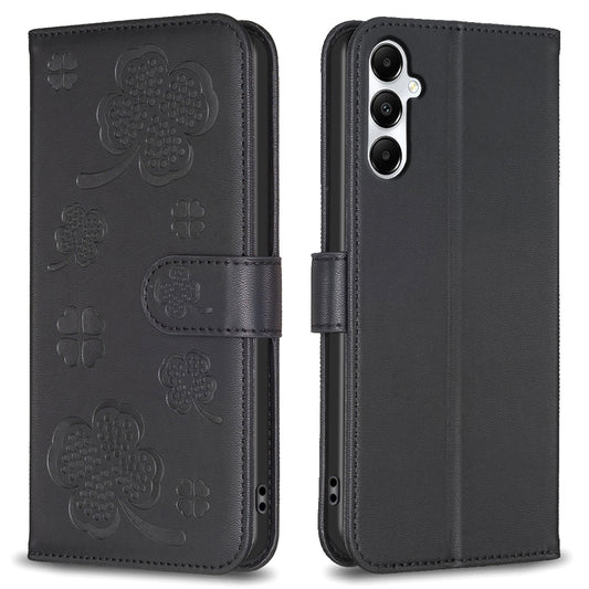For Samsung Galaxy A16 5G / A16 4G Case Clover Pattern Wallet Stand View Leather Phone Cover - Black