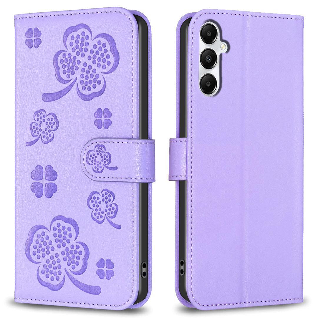 For Samsung Galaxy A16 5G / A16 4G Case Clover Pattern Wallet Stand View Leather Phone Cover - Purple