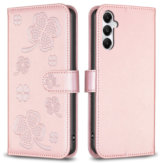 For Samsung Galaxy A16 5G / A16 4G Case Clover Pattern Wallet Stand View Leather Phone Cover - Pink