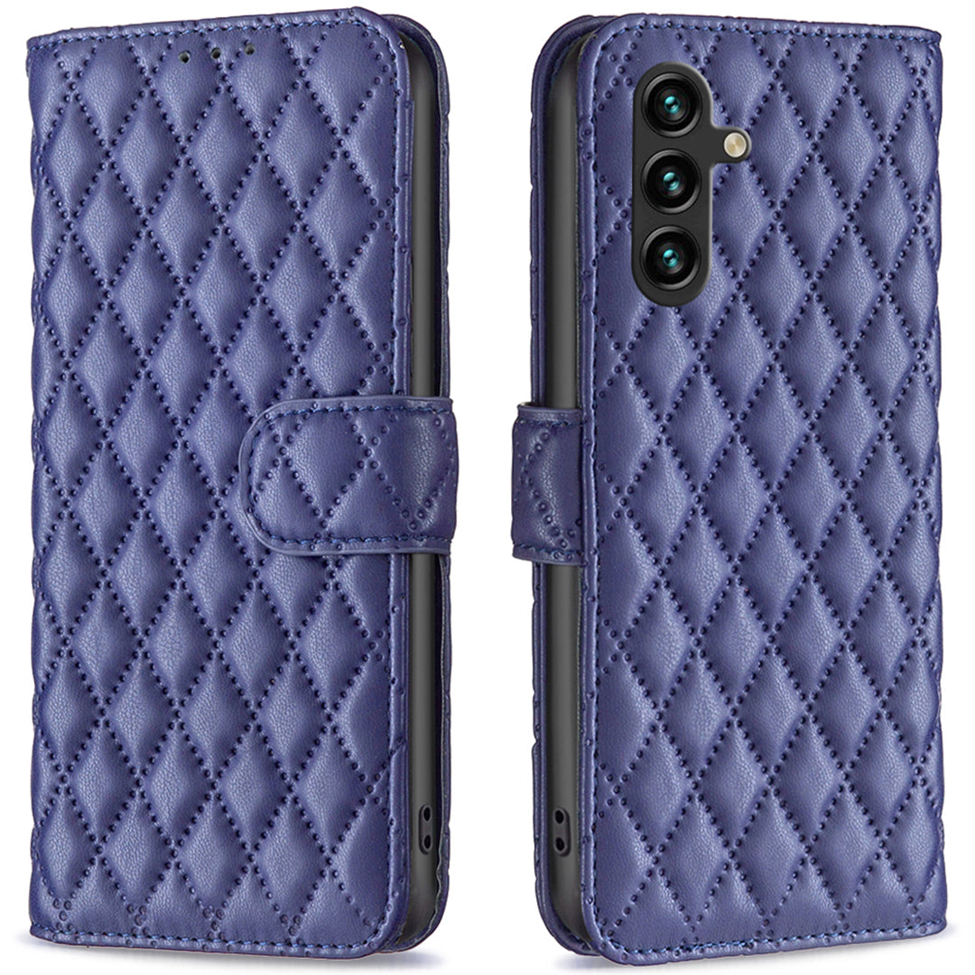 BINFEN COLOR BF Style-14 For Samsung Galaxy A16 5G / A16 4G Case Rhombus Leather Phone Wallet Cover - Blue