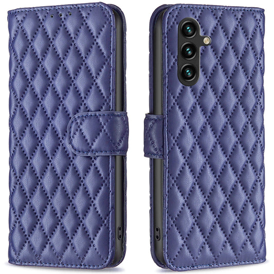 BINFEN COLOR BF Style-14 For Samsung Galaxy A16 5G / A16 4G Case Rhombus Leather Phone Wallet Cover - Blue