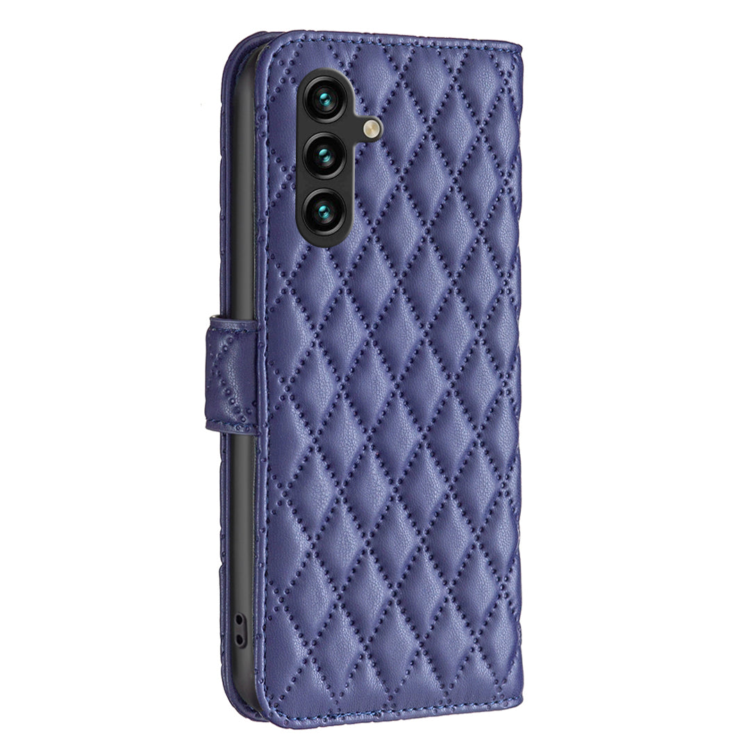 BINFEN COLOR BF Style-14 For Samsung Galaxy A16 5G / A16 4G Case Rhombus Leather Phone Wallet Cover - Blue
