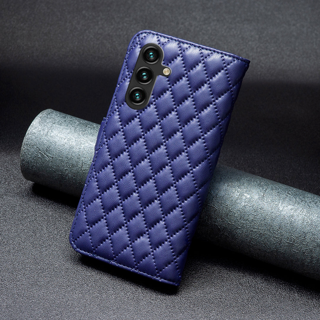 BINFEN COLOR BF Style-14 For Samsung Galaxy A16 5G / A16 4G Case Rhombus Leather Phone Wallet Cover - Blue