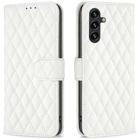 BINFEN COLOR BF Style-14 For Samsung Galaxy A16 5G / A16 4G Case Rhombus Leather Phone Wallet Cover - White