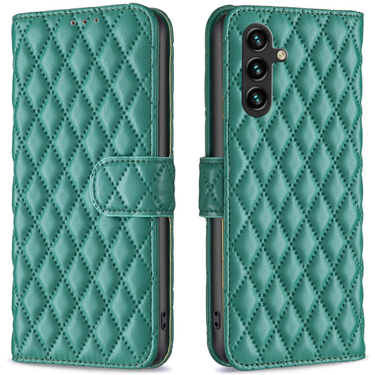 BINFEN COLOR BF Style-14 For Samsung Galaxy A16 5G / A16 4G Case Rhombus Leather Phone Wallet Cover - Green