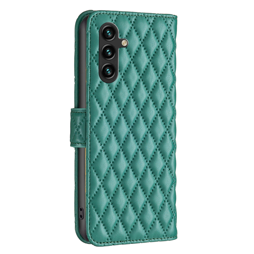 BINFEN COLOR BF Style-14 For Samsung Galaxy A16 5G / A16 4G Case Rhombus Leather Phone Wallet Cover - Green