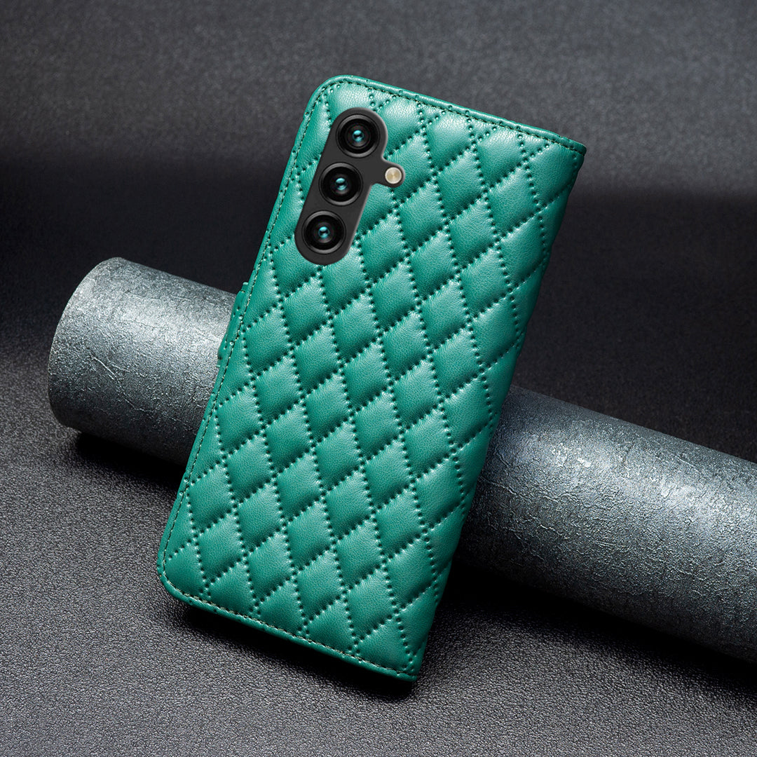 BINFEN COLOR BF Style-14 For Samsung Galaxy A16 5G / A16 4G Case Rhombus Leather Phone Wallet Cover - Green