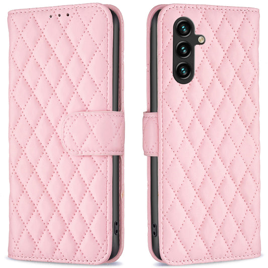 BINFEN COLOR BF Style-14 For Samsung Galaxy A16 5G / A16 4G Case Rhombus Leather Phone Wallet Cover - Pink