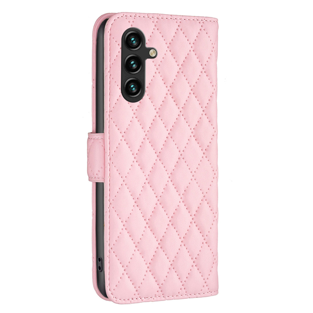 BINFEN COLOR BF Style-14 For Samsung Galaxy A16 5G / A16 4G Case Rhombus Leather Phone Wallet Cover - Pink